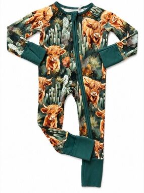 Grace Brooke + Co. Bamboo Highland Cow Convertible Zippy - Green and Brown